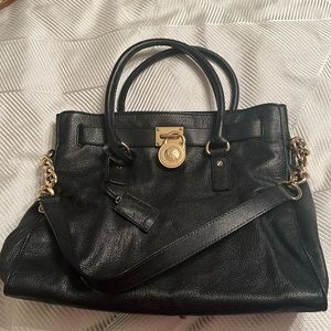 Michael Kors black leather handbag with gold chain